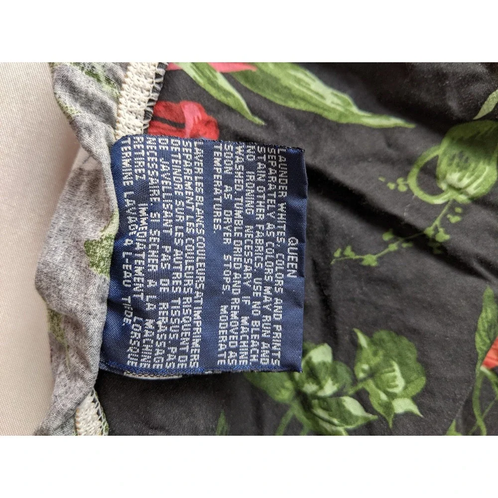 Vintage Ralph Lauren Isadora Cossette Black Floral Queen Fitted Sheet USA Made